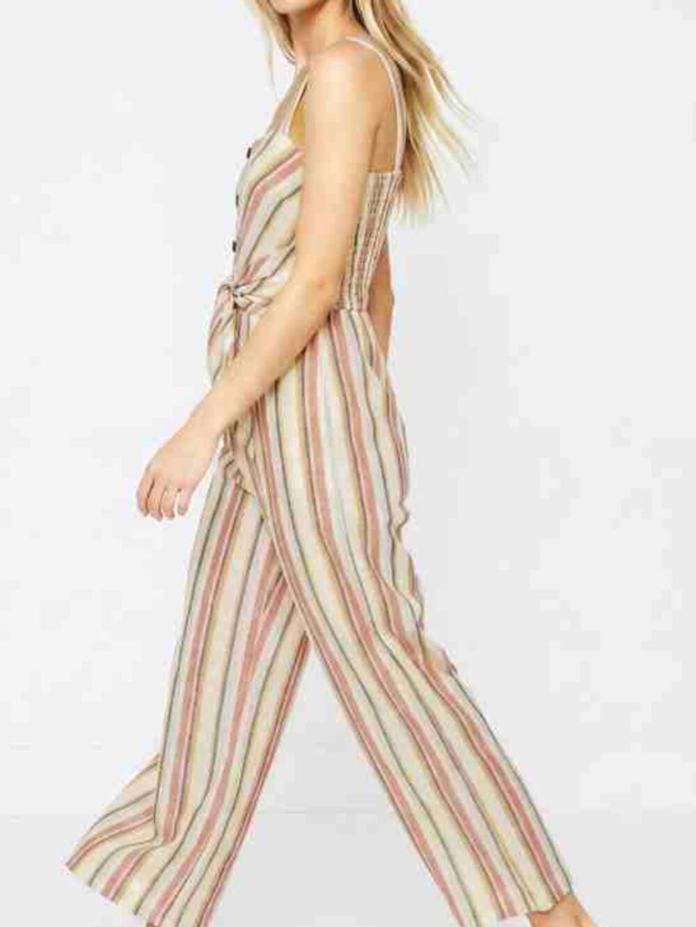 Saylor Ilhan Chevron Striped Tie Waist Button Front Jumpsuit Multicolor Sz M - Picture 14 of 14